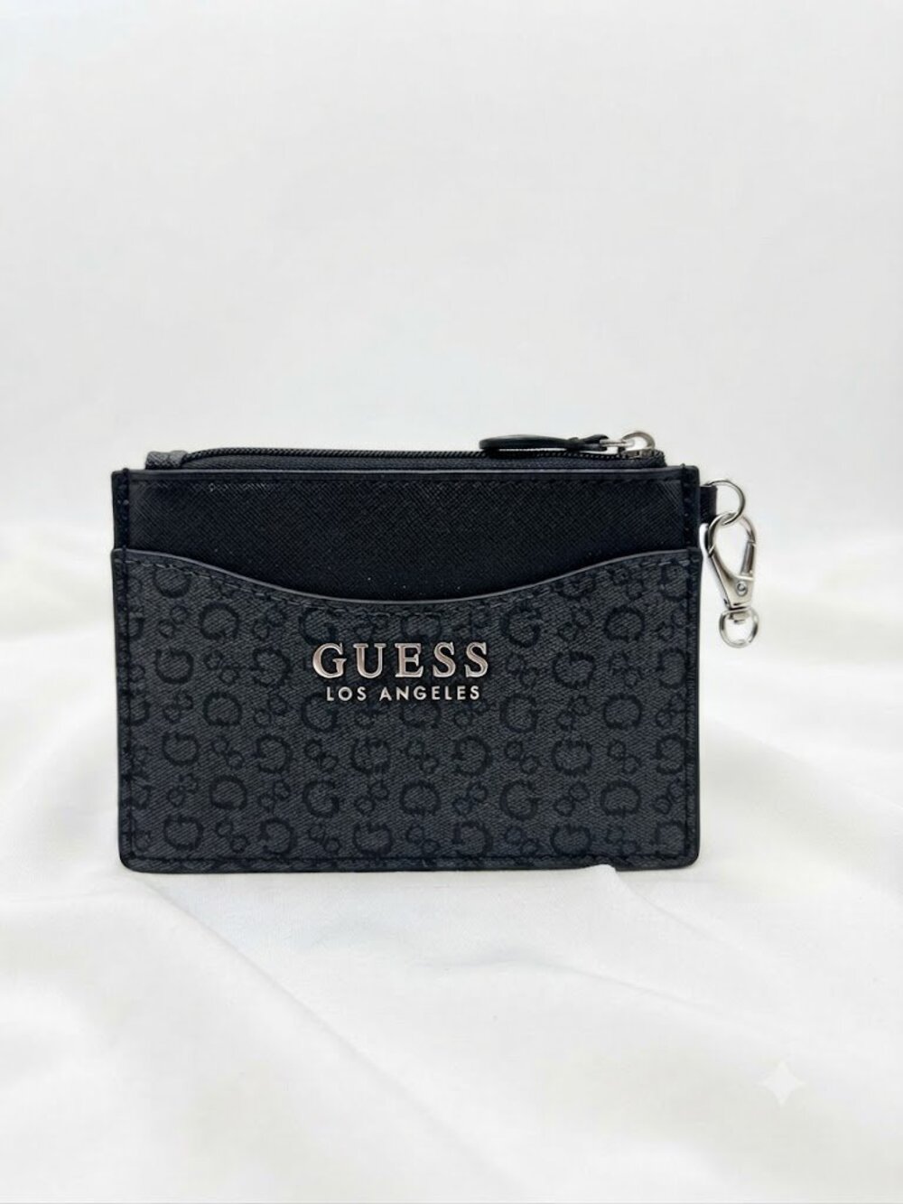 Guess Los Angeles Black Monogram Zip Card Holder Coin Pouch Keychain Wallet